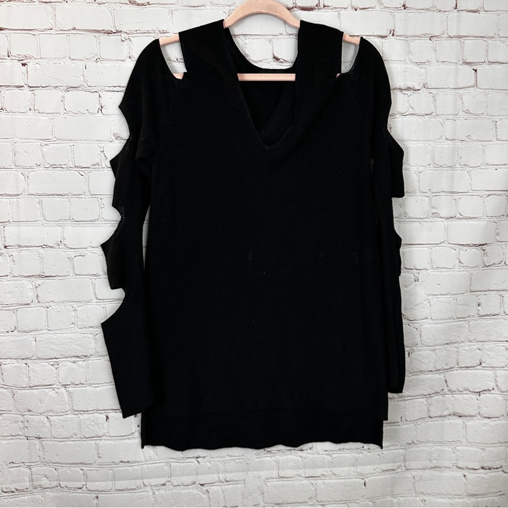 1State Black Cutout Cold Shoulder Black Knit Top Size M